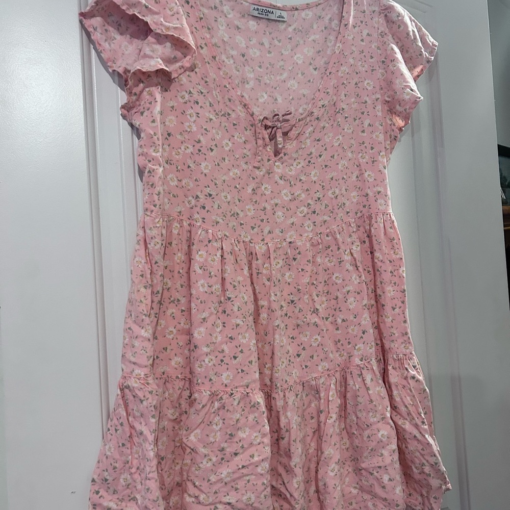 Arizona Jean Company Pink Floral Ruffle-Sleeve Dress